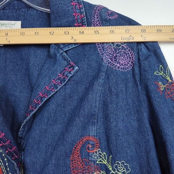 Coldwater Creek Snap-Up Denim Jacket Women's Petite XL Embroidered Floral - Picture 3 of 10